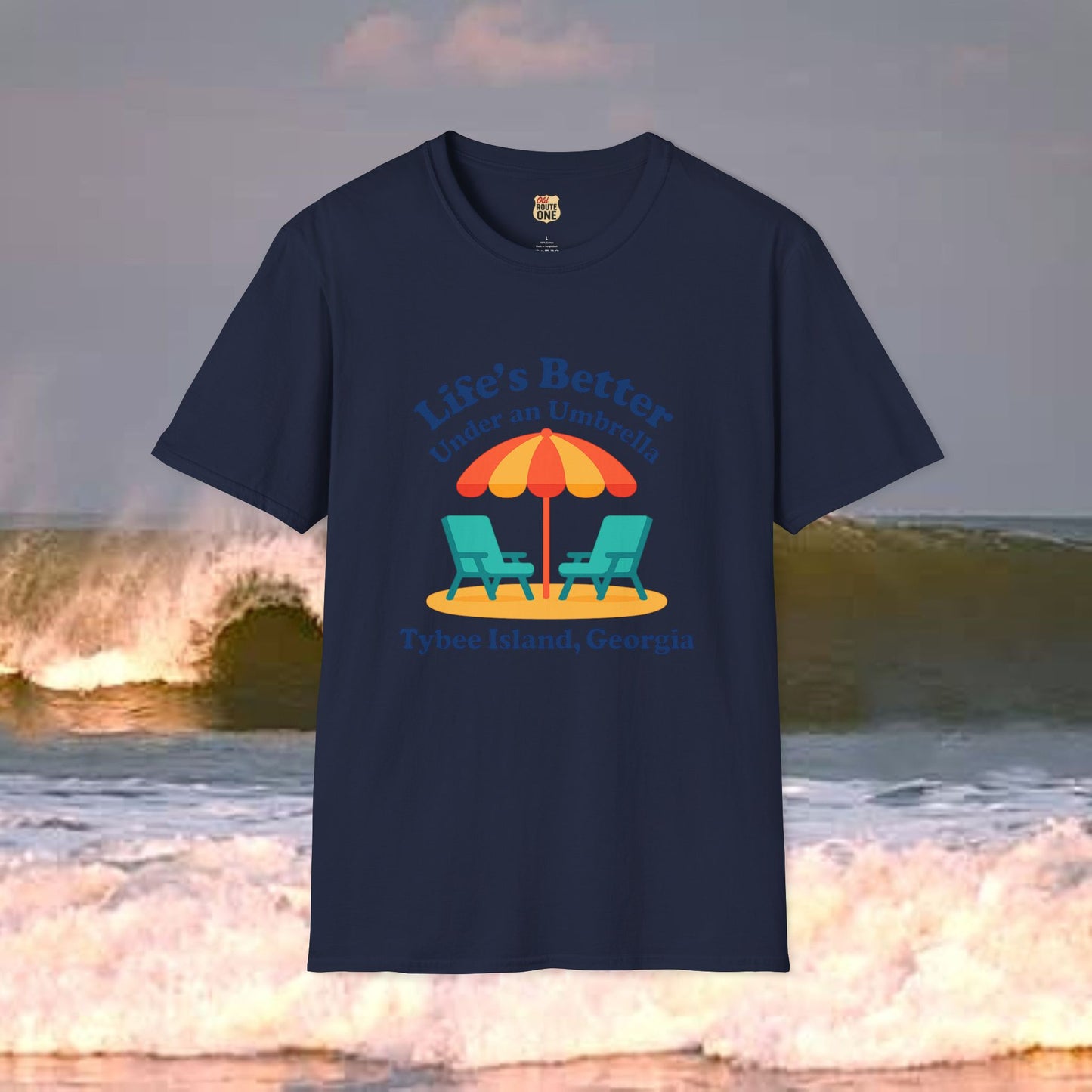 Lifes Better Under an Umbrella Tybee Island, Gildan 64000 Softstyle T-Shirt, Comfortable Graphic Tee, Casual Wear, Gift for Him/Her, Everyday Style, Summer Essential