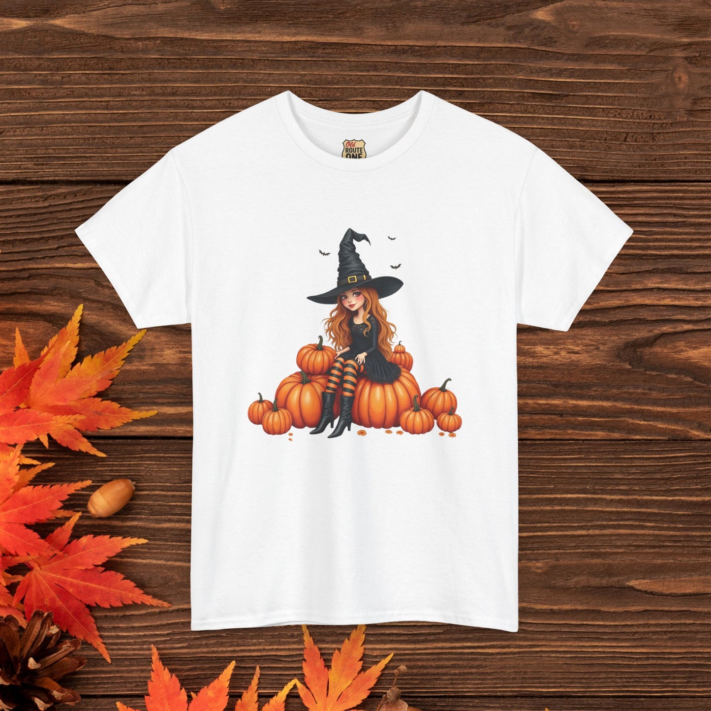 Magical Pumpkin Witch Tee, Unisex Heavy Cotton T-Shirt, Spooky Fall Apparel, Halloween Costume Top, Autumn Graphic Tee