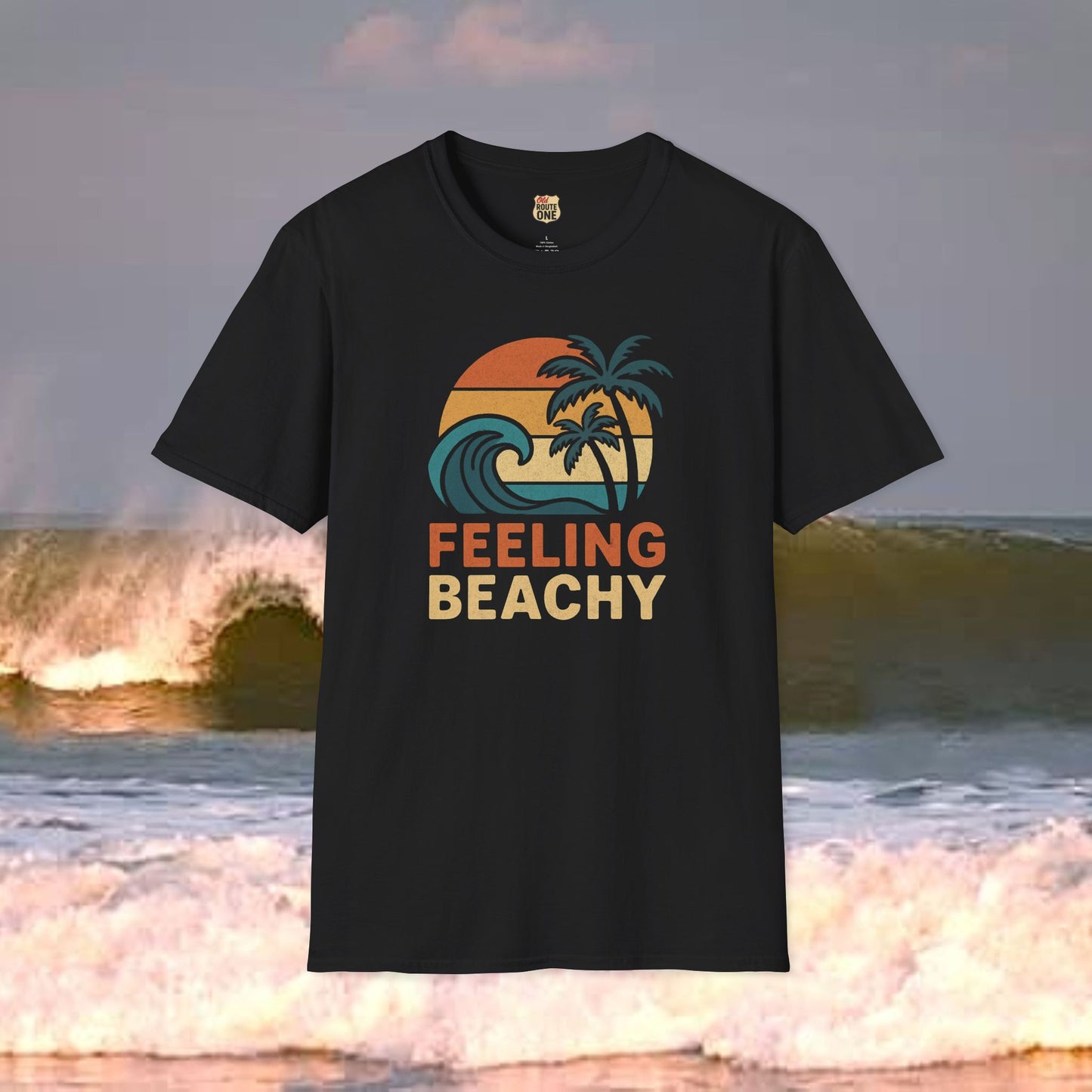 Feeling Beachy wave and palms, Gildan 64000 Softstyle T-Shirt, Comfortable Graphic Tee, Casual Wear, Gift for Him/Her, Everyday Style, Summer Essential