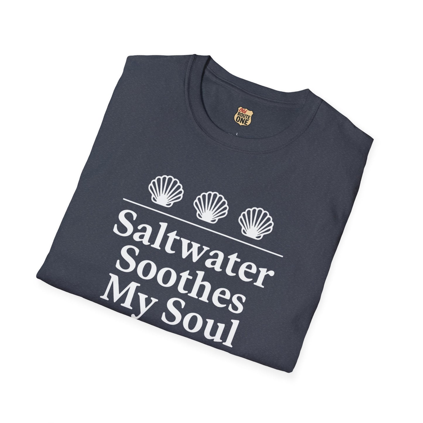 Saltwater Soothes My Soul shell t-shirt, Gildan 64000 Softstyle T-Shirt, Comfortable Graphic Tee, Casual Wear, Gift for Him/Her, Everyday Style, Summer Essential