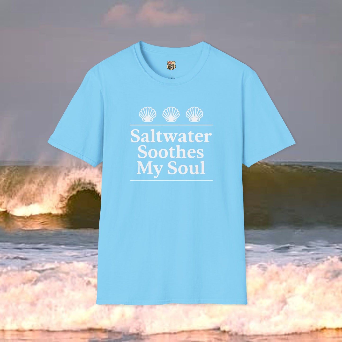 Saltwater Soothes My Soul shell t-shirt, Gildan 64000 Softstyle T-Shirt, Comfortable Graphic Tee, Casual Wear, Gift for Him/Her, Everyday Style, Summer Essential