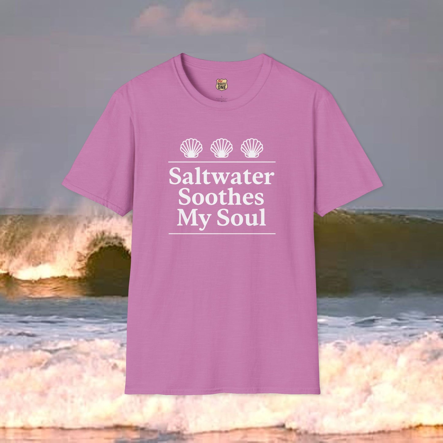 Saltwater Soothes My Soul shell t-shirt, Gildan 64000 Softstyle T-Shirt, Comfortable Graphic Tee, Casual Wear, Gift for Him/Her, Everyday Style, Summer Essential