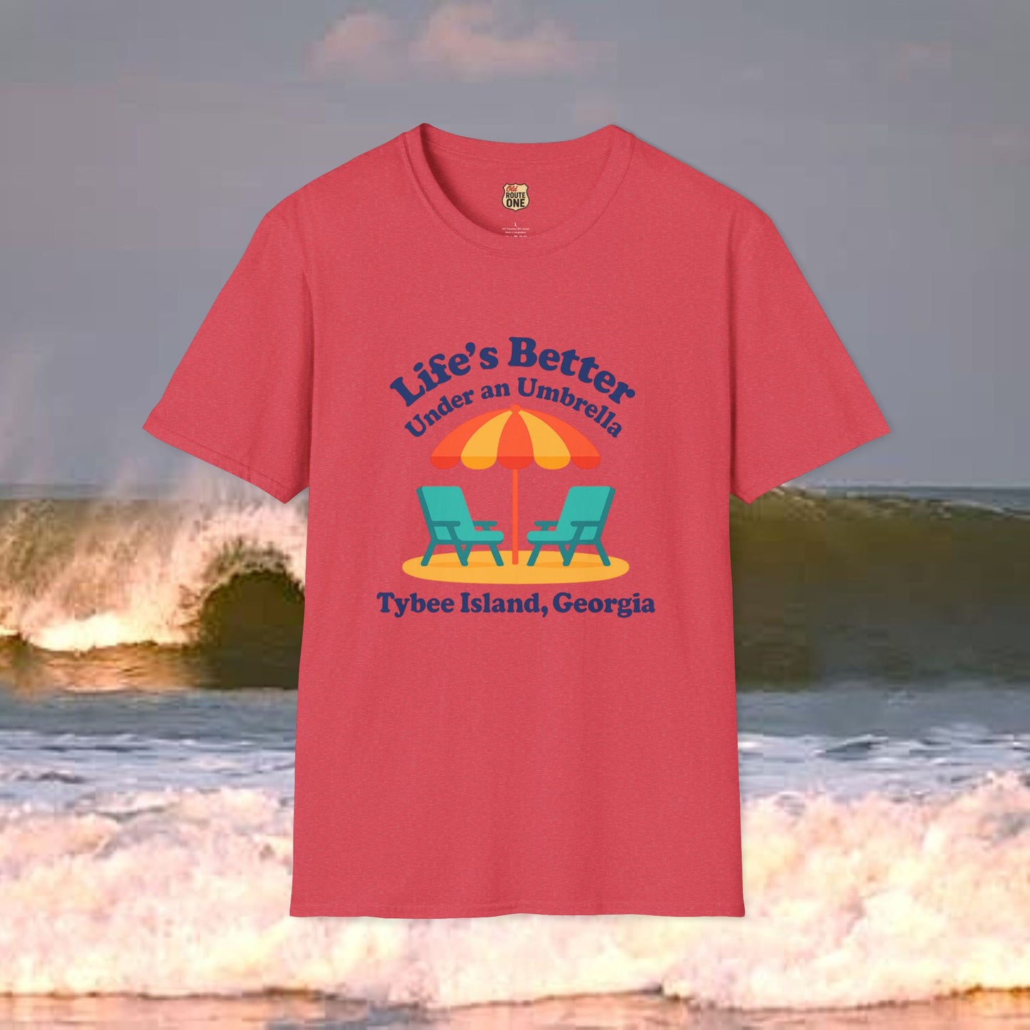 Lifes Better Under an Umbrella Tybee Island, Gildan 64000 Softstyle T-Shirt, Comfortable Graphic Tee, Casual Wear, Gift for Him/Her, Everyday Style, Summer Essential