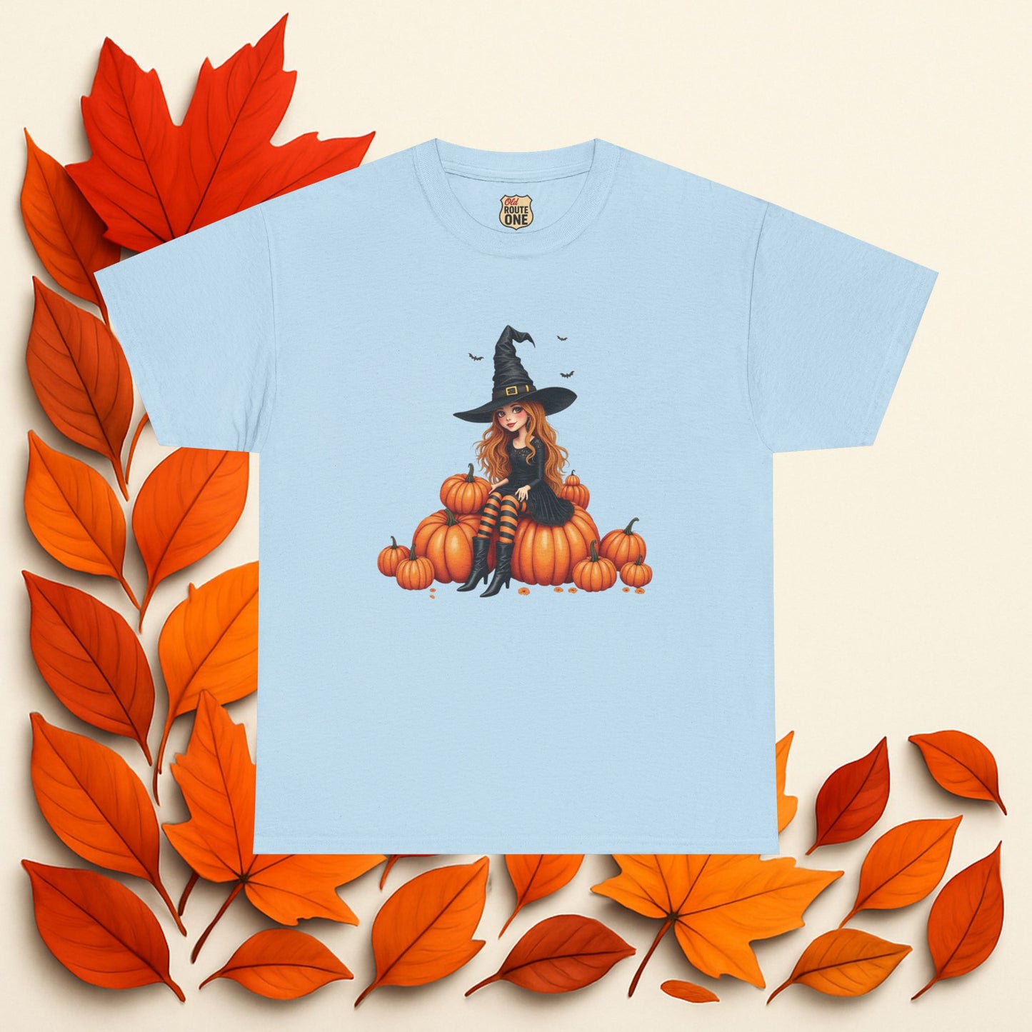 Magical Pumpkin Witch Tee, Unisex Heavy Cotton T-Shirt, Spooky Fall Apparel, Halloween Costume Top, Autumn Graphic Tee