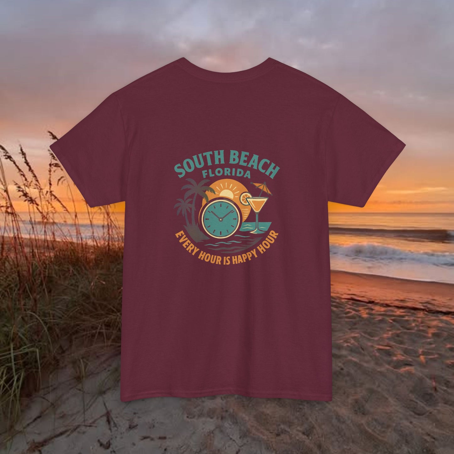 South Beach Florida Every Hour Is Happy Hour, Everyday Tees, Gift for Him/Her, Comfortable Fashion, Eco-Friendly