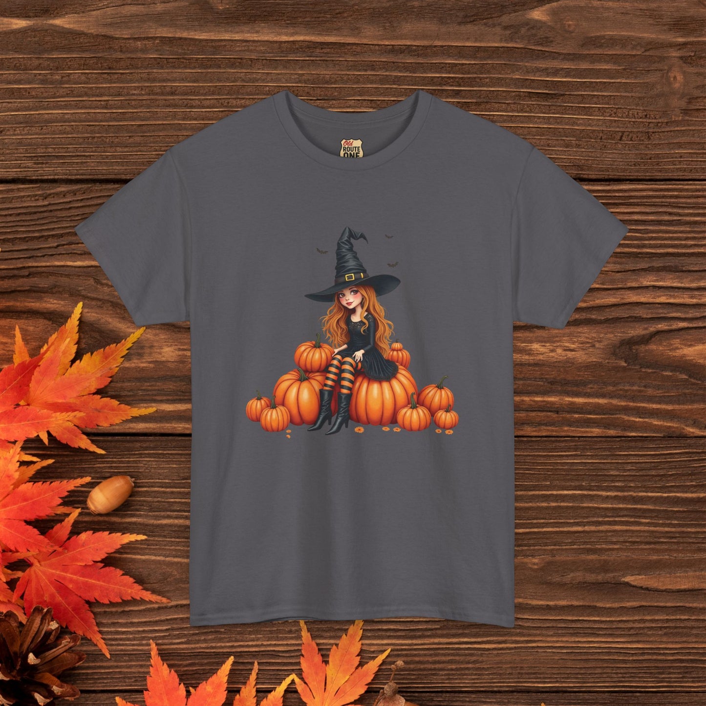 Magical Pumpkin Witch Tee, Unisex Heavy Cotton T-Shirt, Spooky Fall Apparel, Halloween Costume Top, Autumn Graphic Tee
