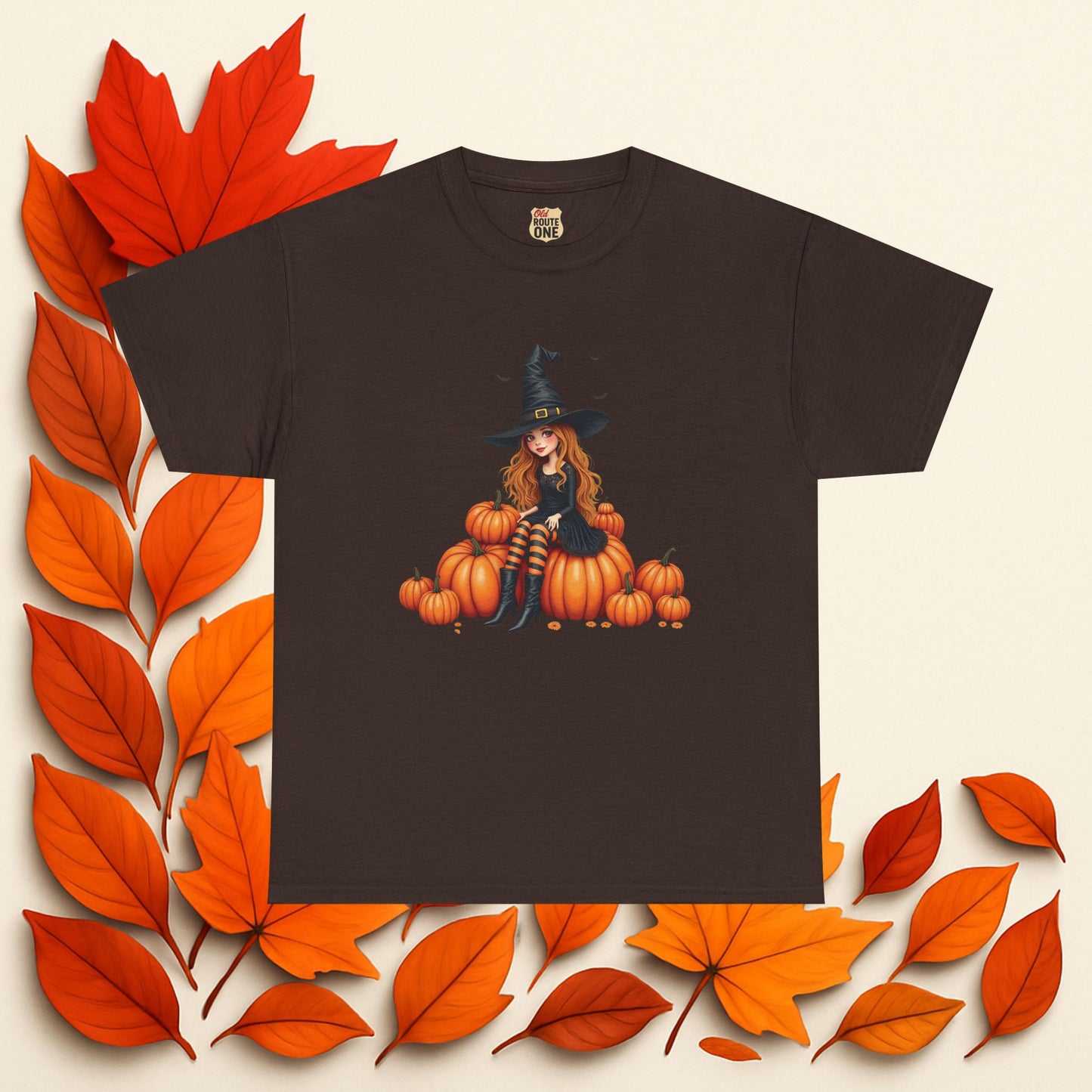Magical Pumpkin Witch Tee, Unisex Heavy Cotton T-Shirt, Spooky Fall Apparel, Halloween Costume Top, Autumn Graphic Tee
