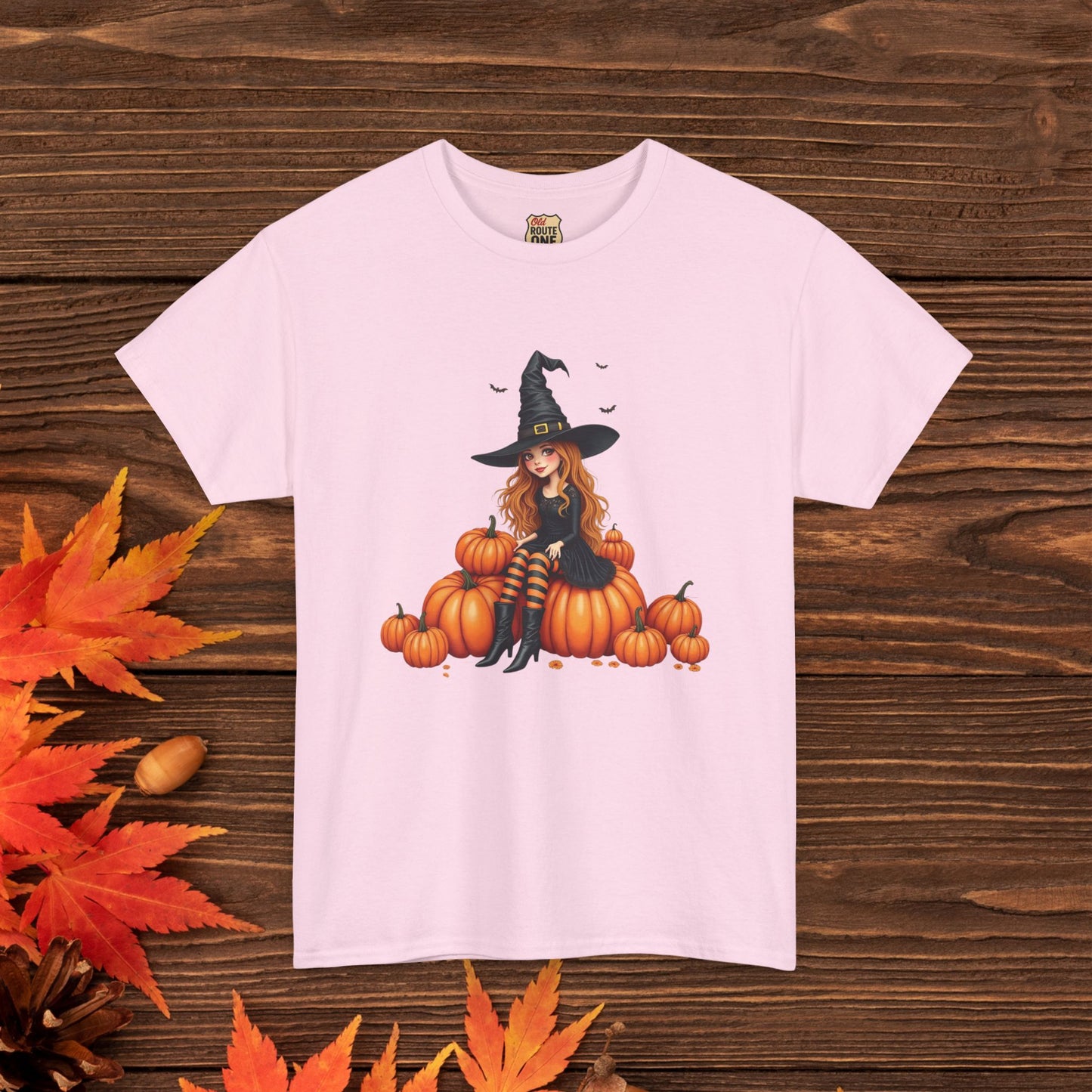 Magical Pumpkin Witch Tee, Unisex Heavy Cotton T-Shirt, Spooky Fall Apparel, Halloween Costume Top, Autumn Graphic Tee