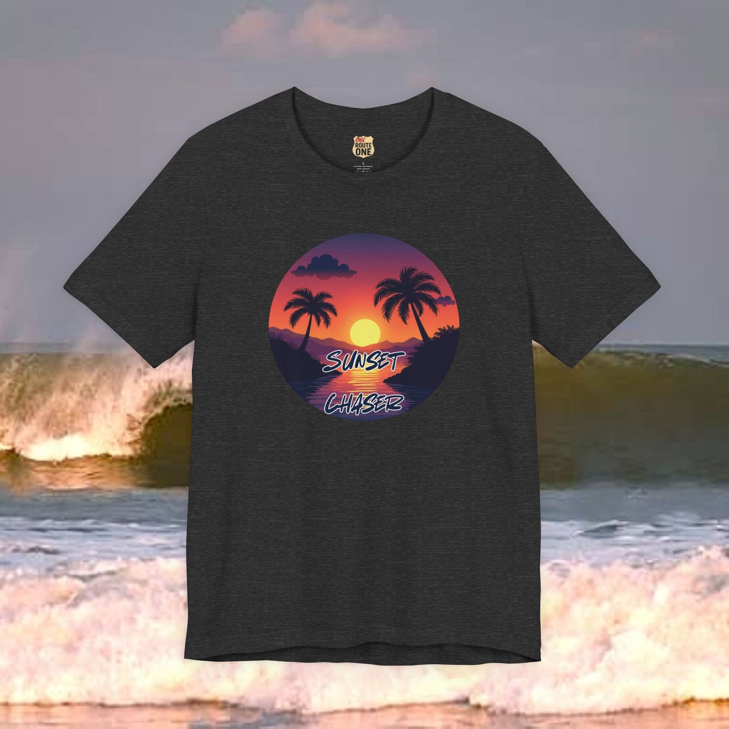Sunset Chaser T-shirt, tropical palms, comfy cozy beach shirt