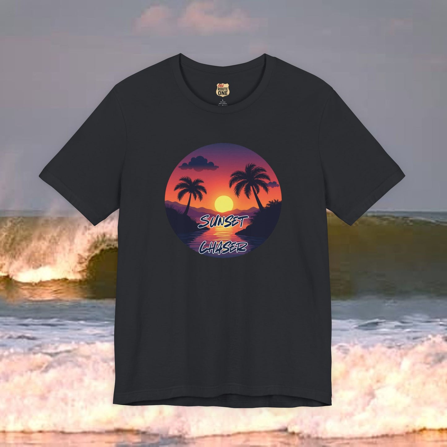Sunset Chaser T-shirt, tropical palms, comfy cozy beach shirt