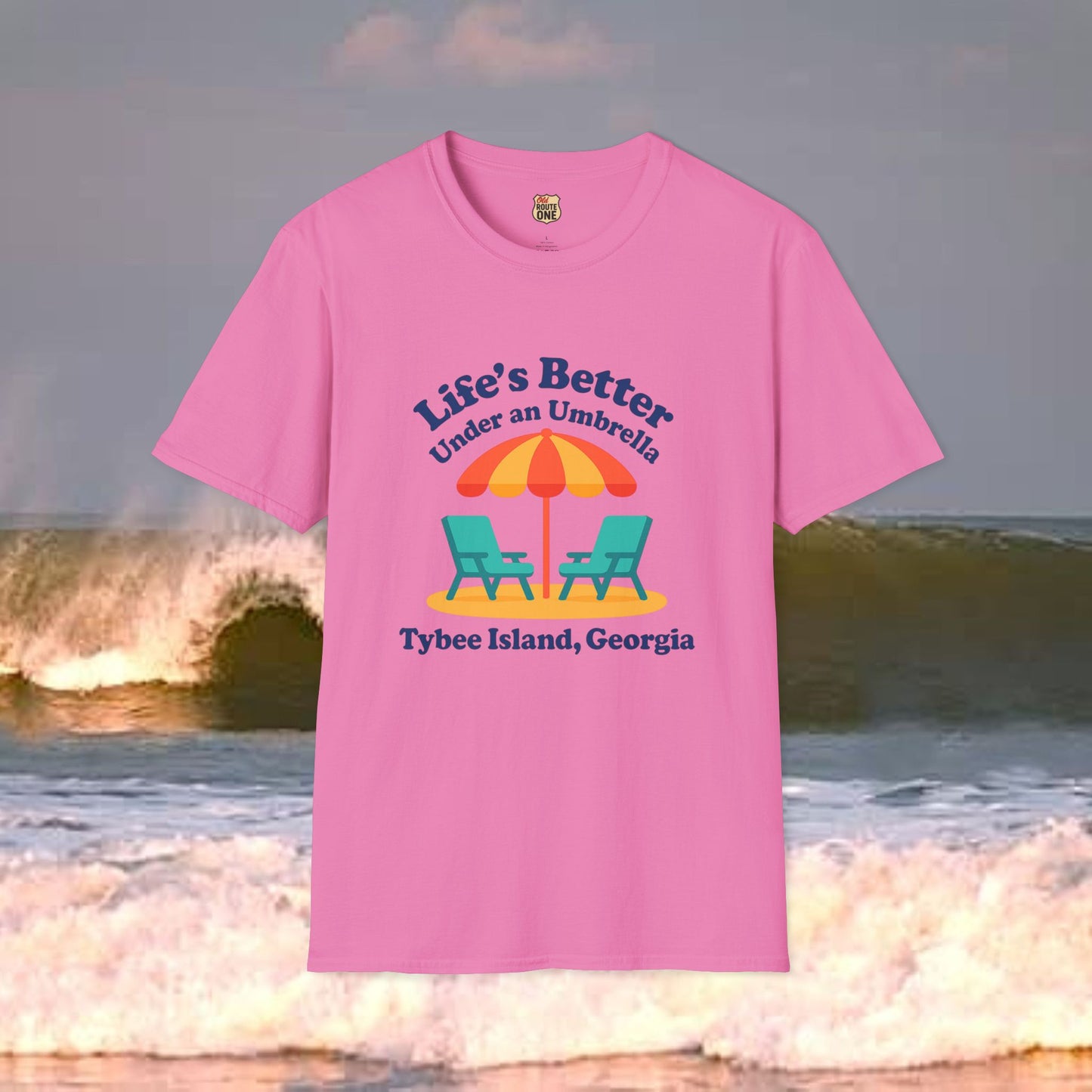 Lifes Better Under an Umbrella Tybee Island, Gildan 64000 Softstyle T-Shirt, Comfortable Graphic Tee, Casual Wear, Gift for Him/Her, Everyday Style, Summer Essential
