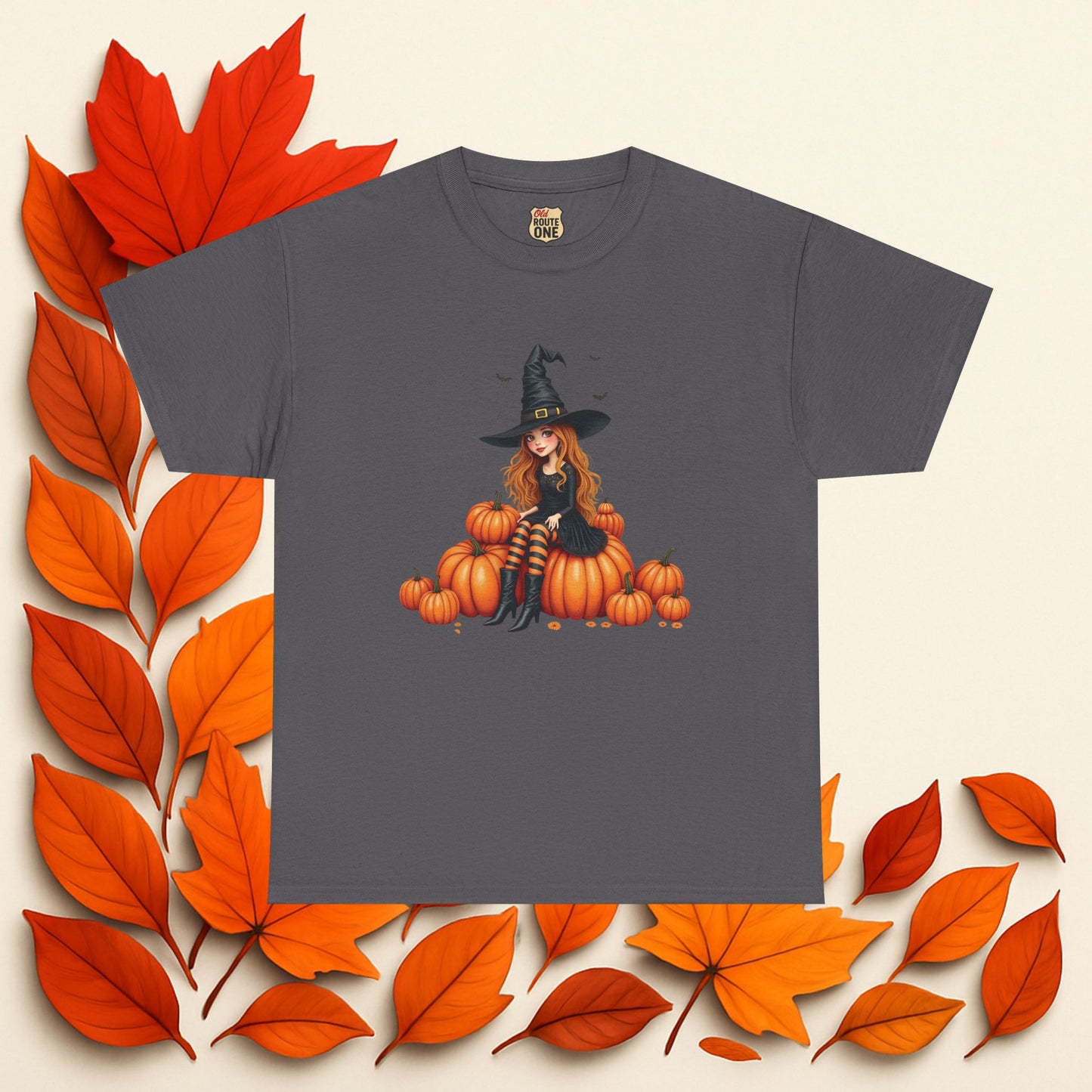 Magical Pumpkin Witch Tee, Unisex Heavy Cotton T-Shirt, Spooky Fall Apparel, Halloween Costume Top, Autumn Graphic Tee