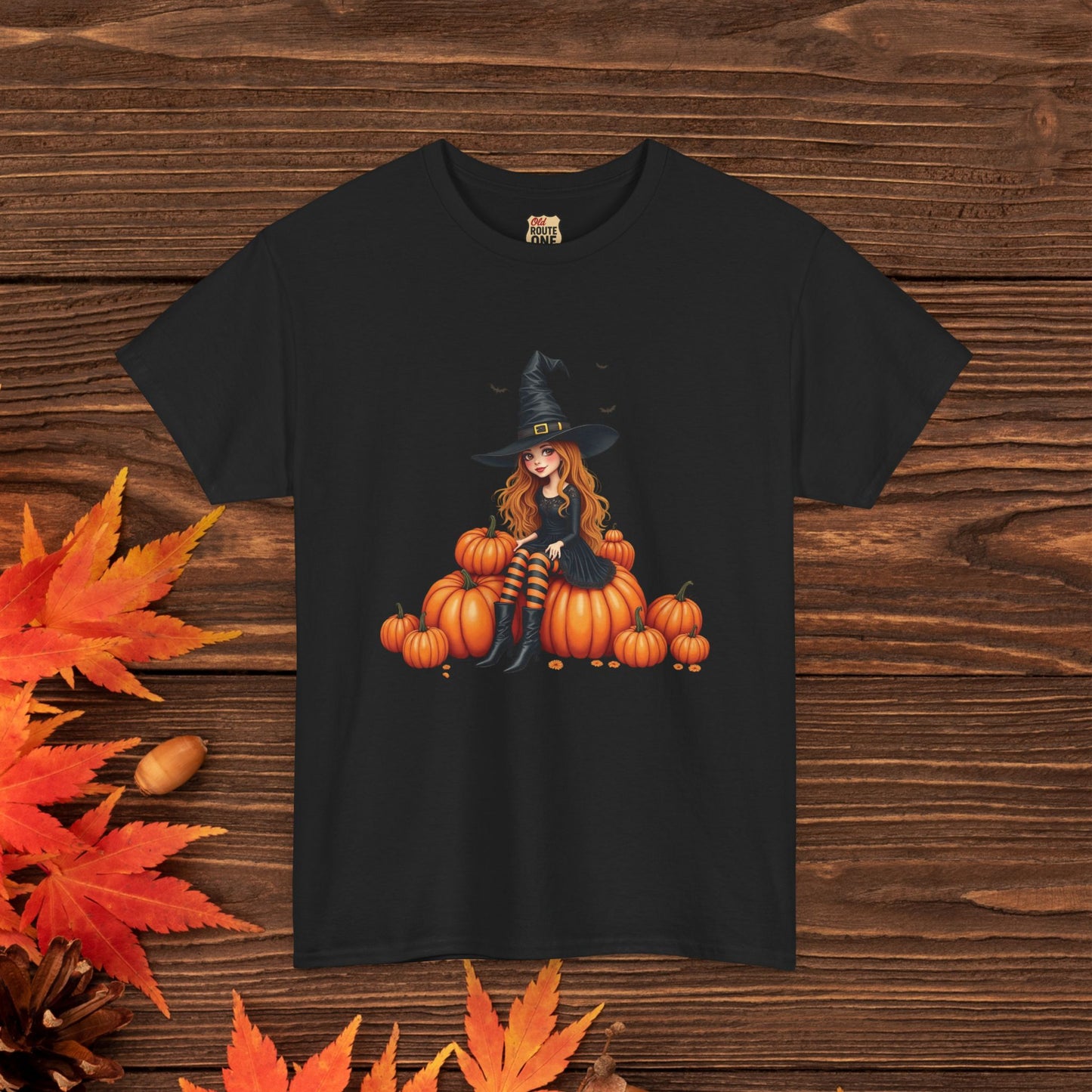 Magical Pumpkin Witch Tee, Unisex Heavy Cotton T-Shirt, Spooky Fall Apparel, Halloween Costume Top, Autumn Graphic Tee