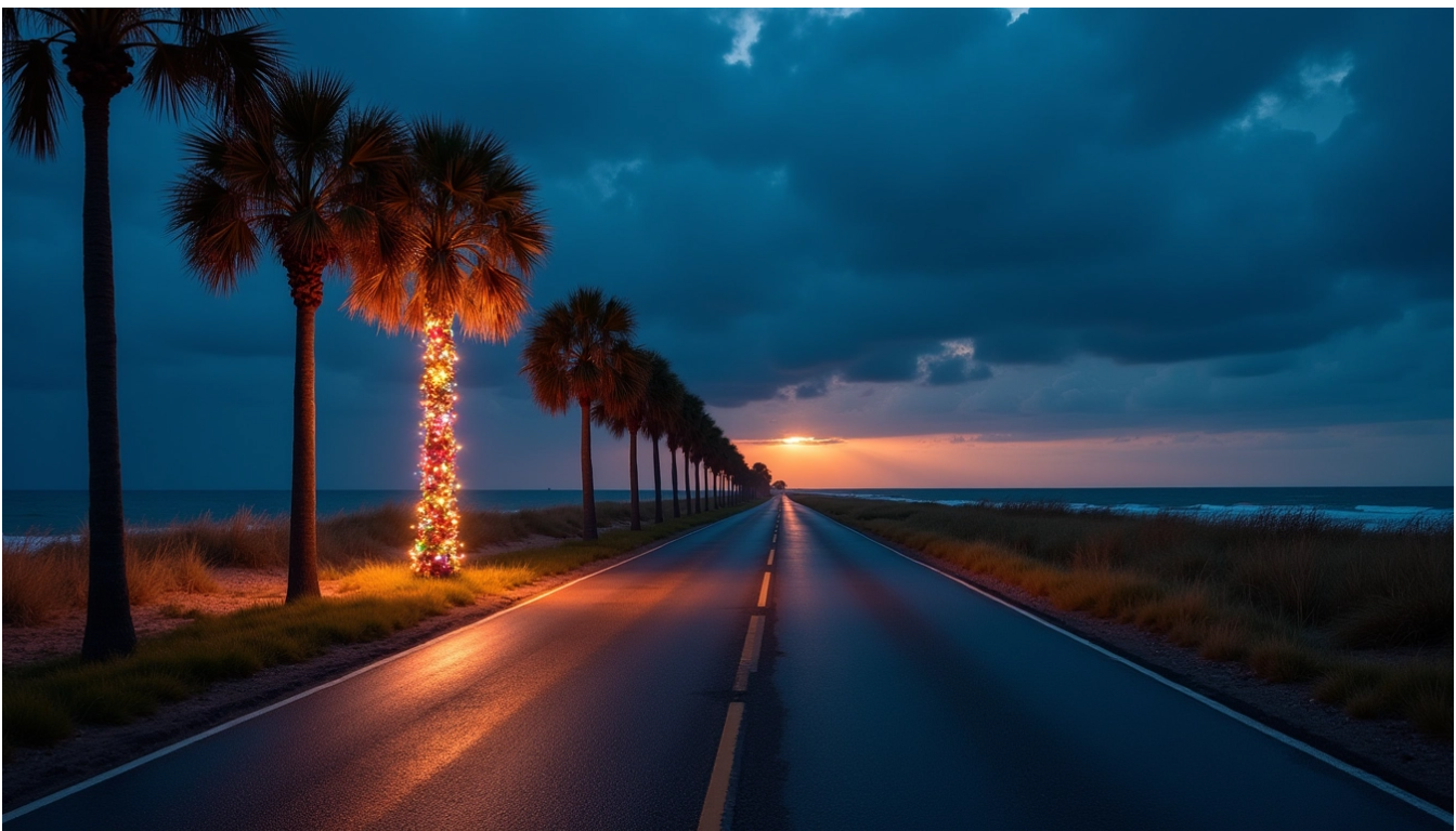 Holiday decorated palm tree