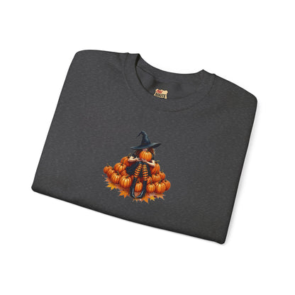 Cute Shy Witch Halloween Pumpkin Crewneck Sweatshirt Cozy Fall Apparel Season Gift for her  Unisex Sweatshirt Halloween Decor Fall Fashion