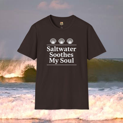 Saltwater Soothes My Soul shell t-shirt, Gildan 64000 Softstyle T-Shirt, Comfortable Graphic Tee, Casual Wear, Gift for Him/Her, Everyday Style, Summer Essential