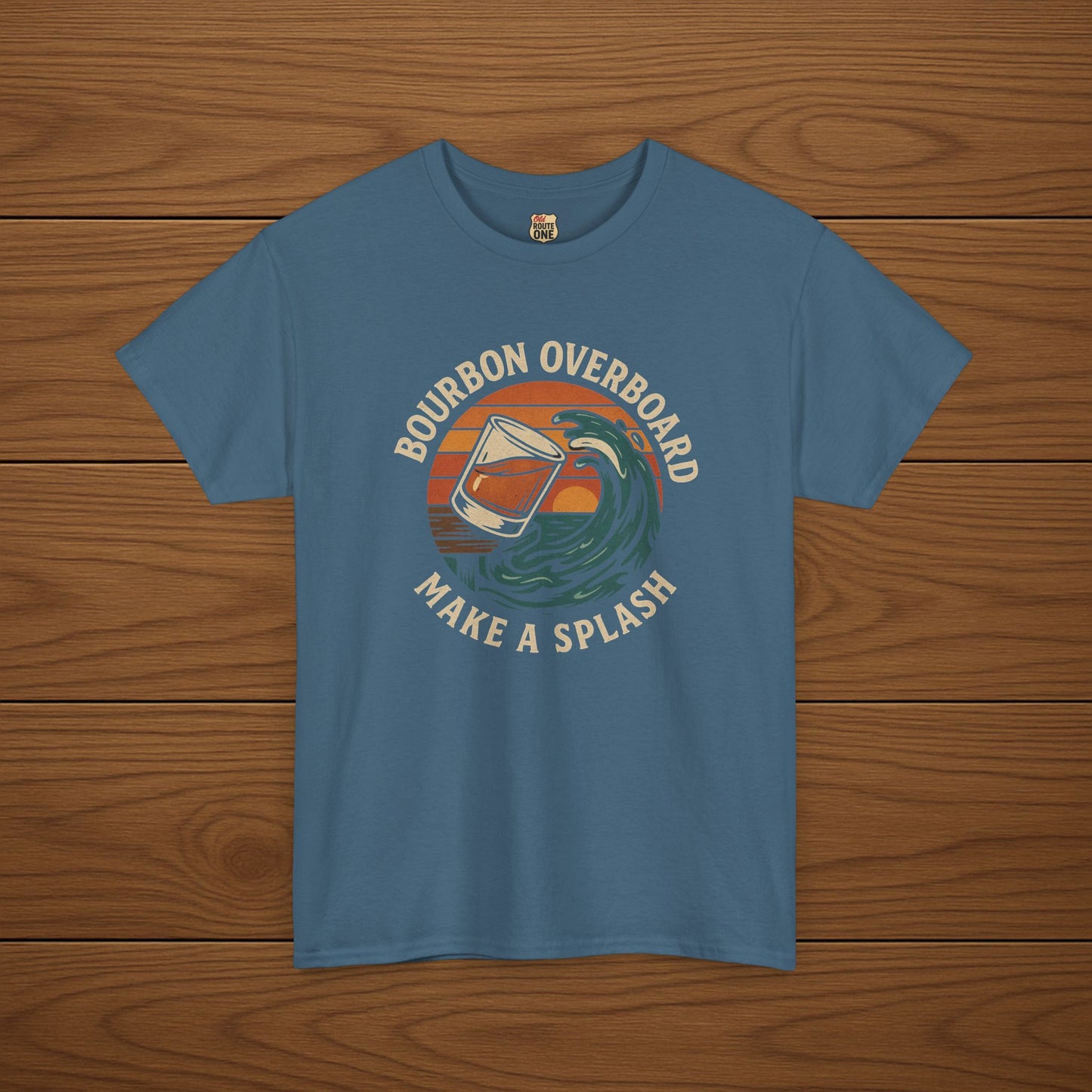 MAKE A SPLASH with BOURBON OVERBOARD Cotton T-shirt, Stylish Casual Wear, Gift for Whiskey Enthusiasts, Perfect for Parties & Celebrations