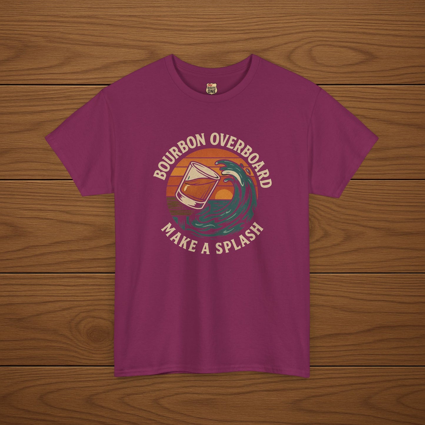 MAKE A SPLASH with BOURBON OVERBOARD Cotton T-shirt, Stylish Casual Wear, Gift for Whiskey Enthusiasts, Perfect for Parties & Celebrations