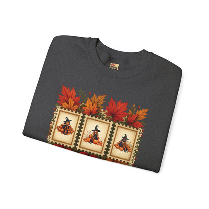 Autumn Leaves Witch Pumpkin gift for her Crewneck Sweatshirt Cozy Fall Apparel Halloween Gift Fleece Seasonal Fashion