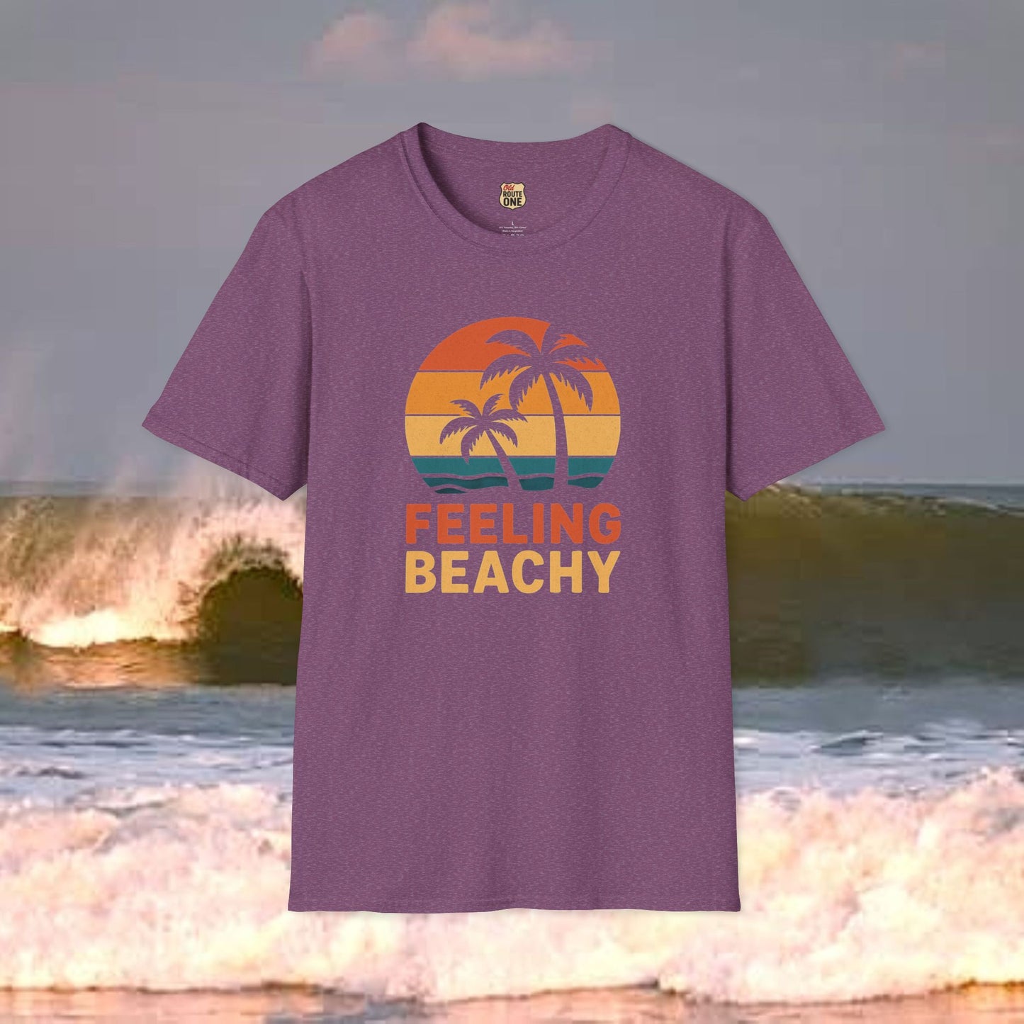 Feeling Beachy sunset palms, Gildan 64000 Softstyle T-Shirt, Comfortable Graphic Tee, Casual Wear, Gift for Him/Her, Everyday Style, Summer Essential