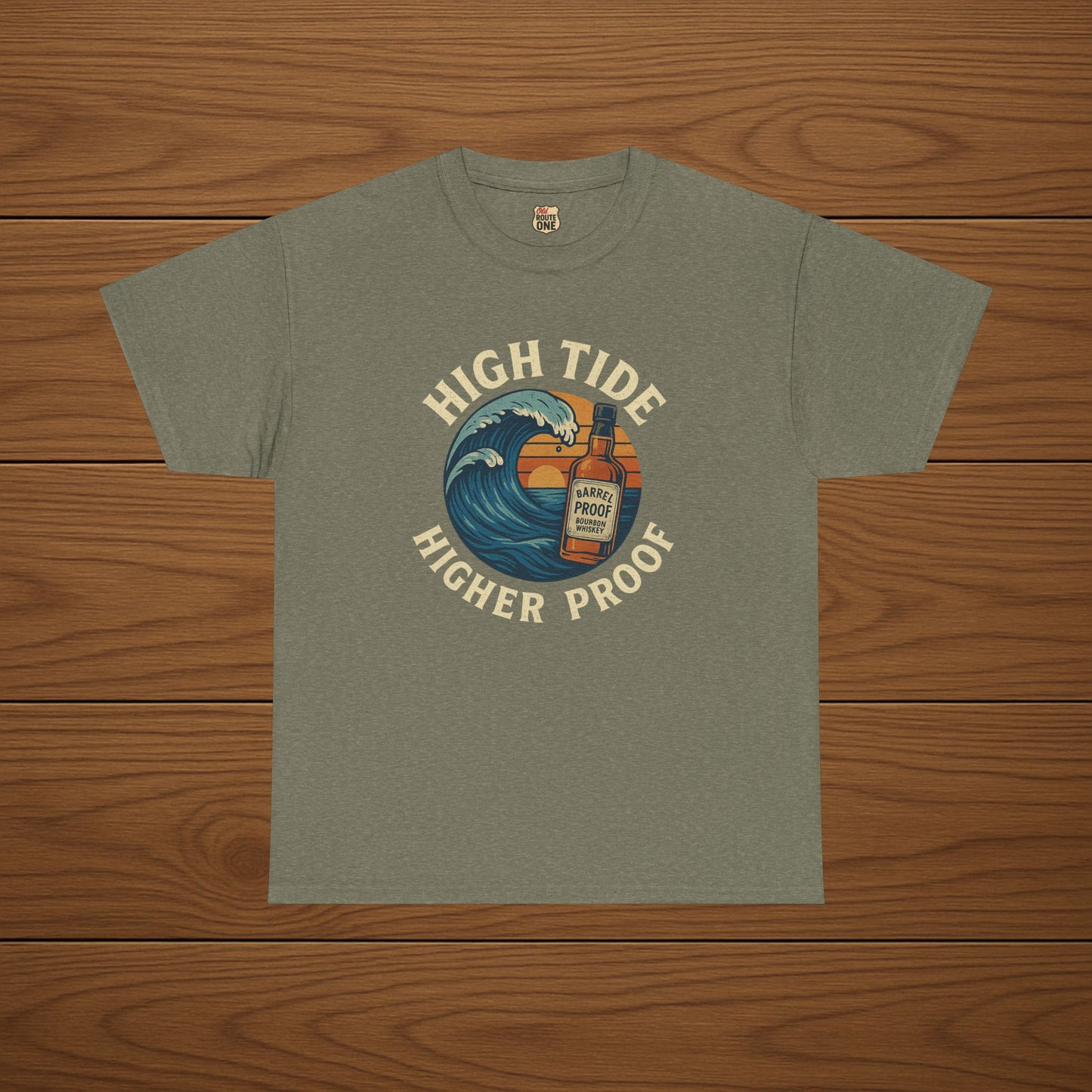 HIGH TIDE, HIGHER PROOF Cotton T-shirt, Stylish Casual Wear, Gift for Whiskey Enthusiasts, Perfect for Parties & Celebrations