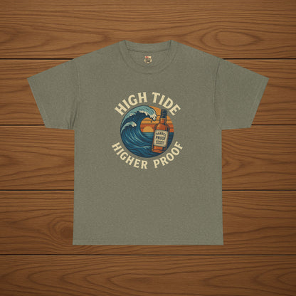 HIGH TIDE, HIGHER PROOF Cotton T-shirt, Stylish Casual Wear, Gift for Whiskey Enthusiasts, Perfect for Parties & Celebrations