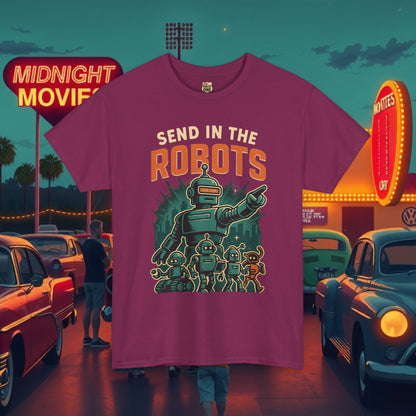 SEND IN THE ROBOTS Awesome Retro Sci-Fi t-shirt
