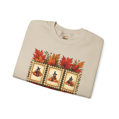 Autumn Leaves Witch Pumpkin gift for her Crewneck Sweatshirt Cozy Fall Apparel Halloween Gift Fleece Seasonal Fashion