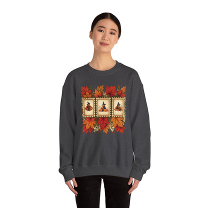 Autumn Leaves Witch Pumpkin gift for her Crewneck Sweatshirt Cozy Fall Apparel Halloween Gift Fleece Seasonal Fashion