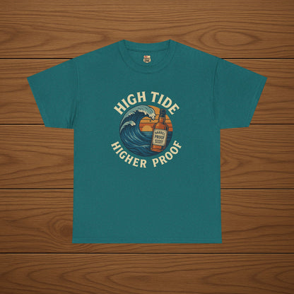 HIGH TIDE, HIGHER PROOF Cotton T-shirt, Stylish Casual Wear, Gift for Whiskey Enthusiasts, Perfect for Parties & Celebrations