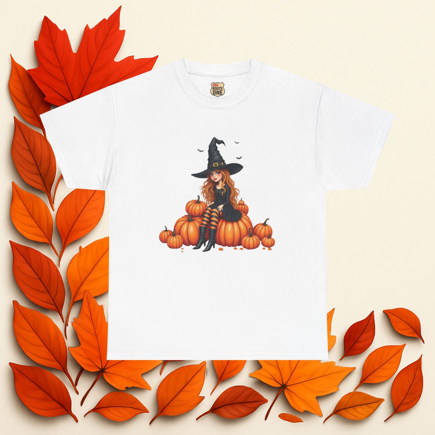 Magical Pumpkin Witch Tee, Unisex Heavy Cotton T-Shirt, Spooky Fall Apparel, Halloween Costume Top, Autumn Graphic Tee