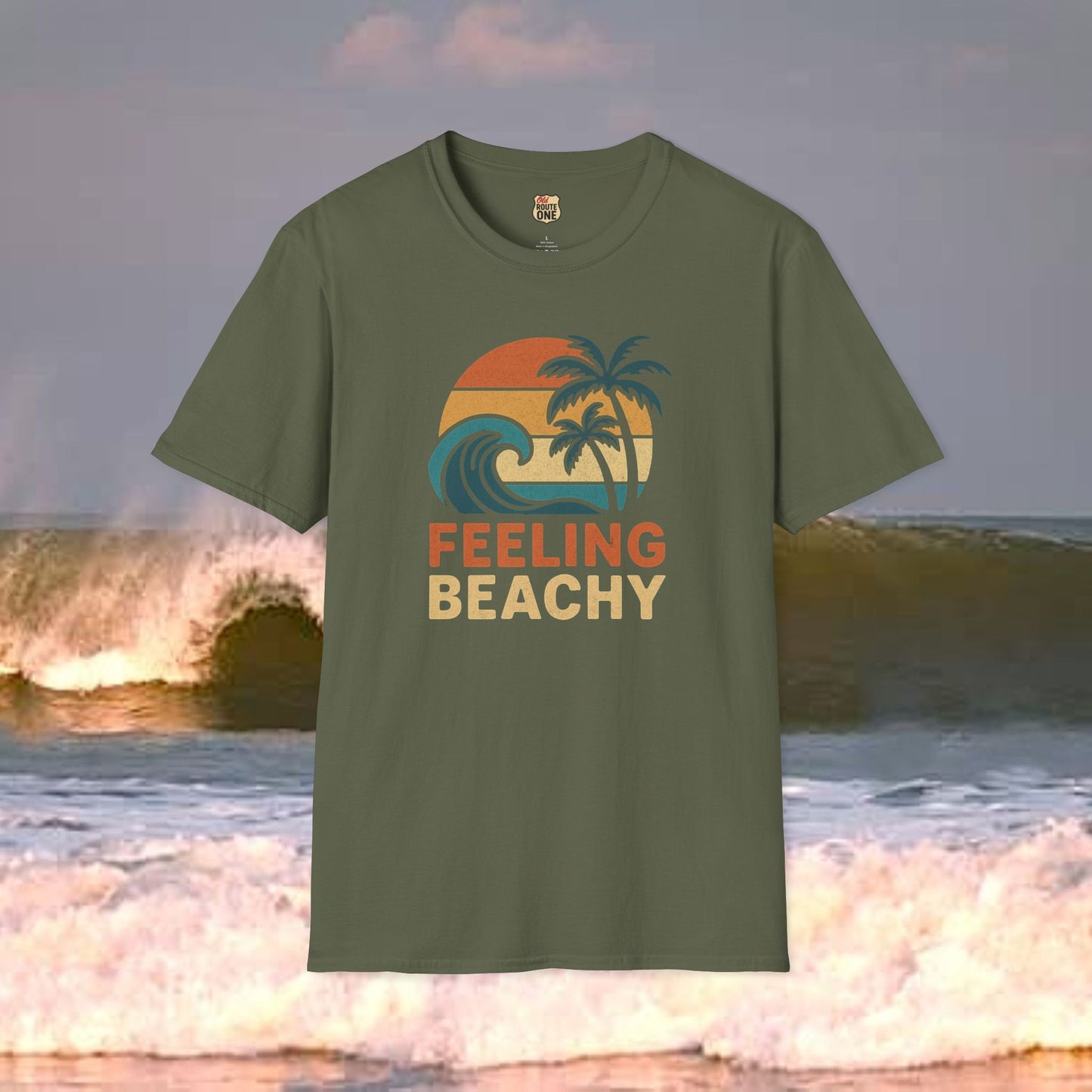 Feeling Beachy wave and palms, Gildan 64000 Softstyle T-Shirt, Comfortable Graphic Tee, Casual Wear, Gift for Him/Her, Everyday Style, Summer Essential