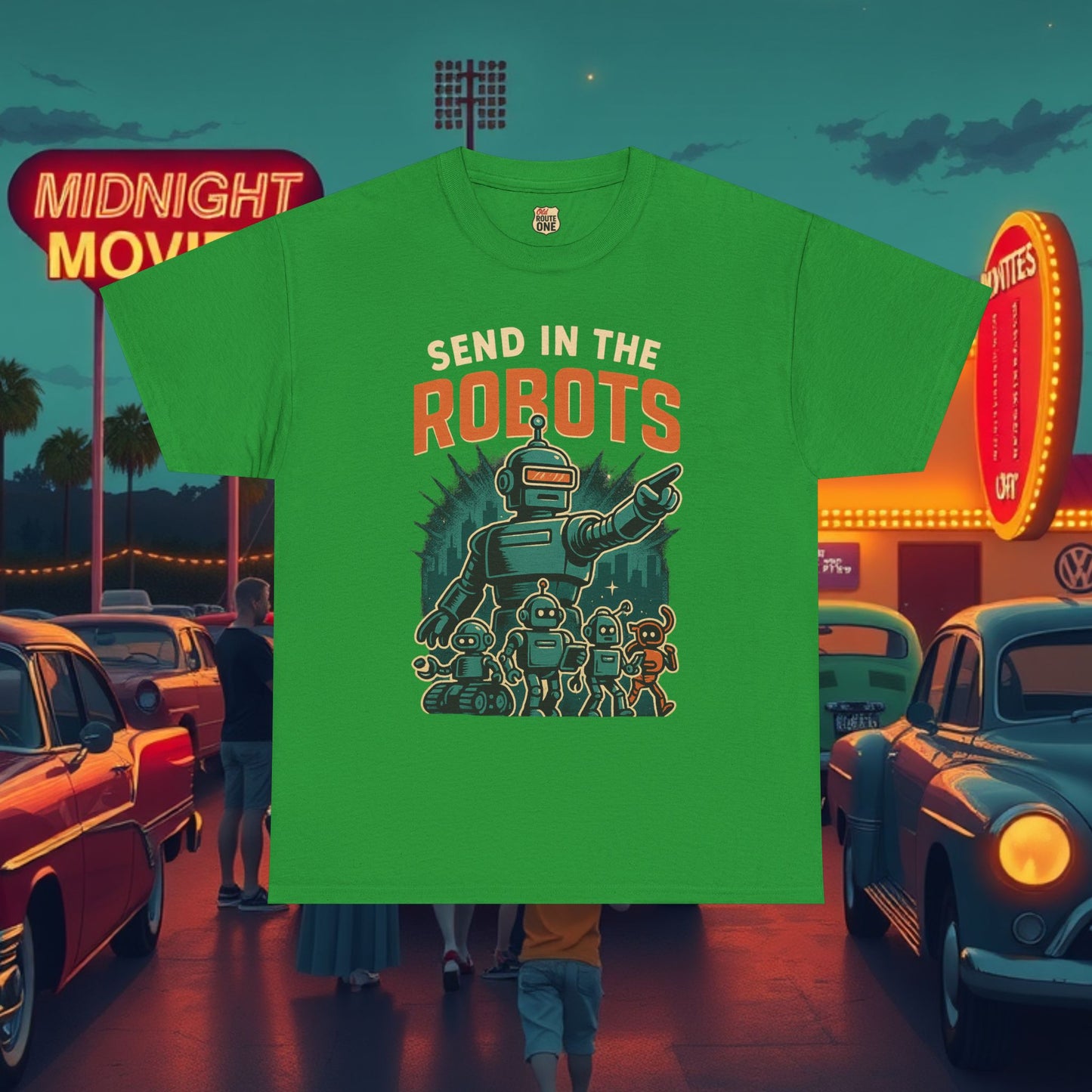 SEND IN THE ROBOTS Awesome Retro Sci-Fi t-shirt
