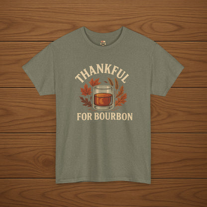 THANKFUL FOR BOURBON Cotton T-shirt, Stylish Casual Wear, Gift for Whiskey Enthusiasts, Perfect for Parties & Celebrations
