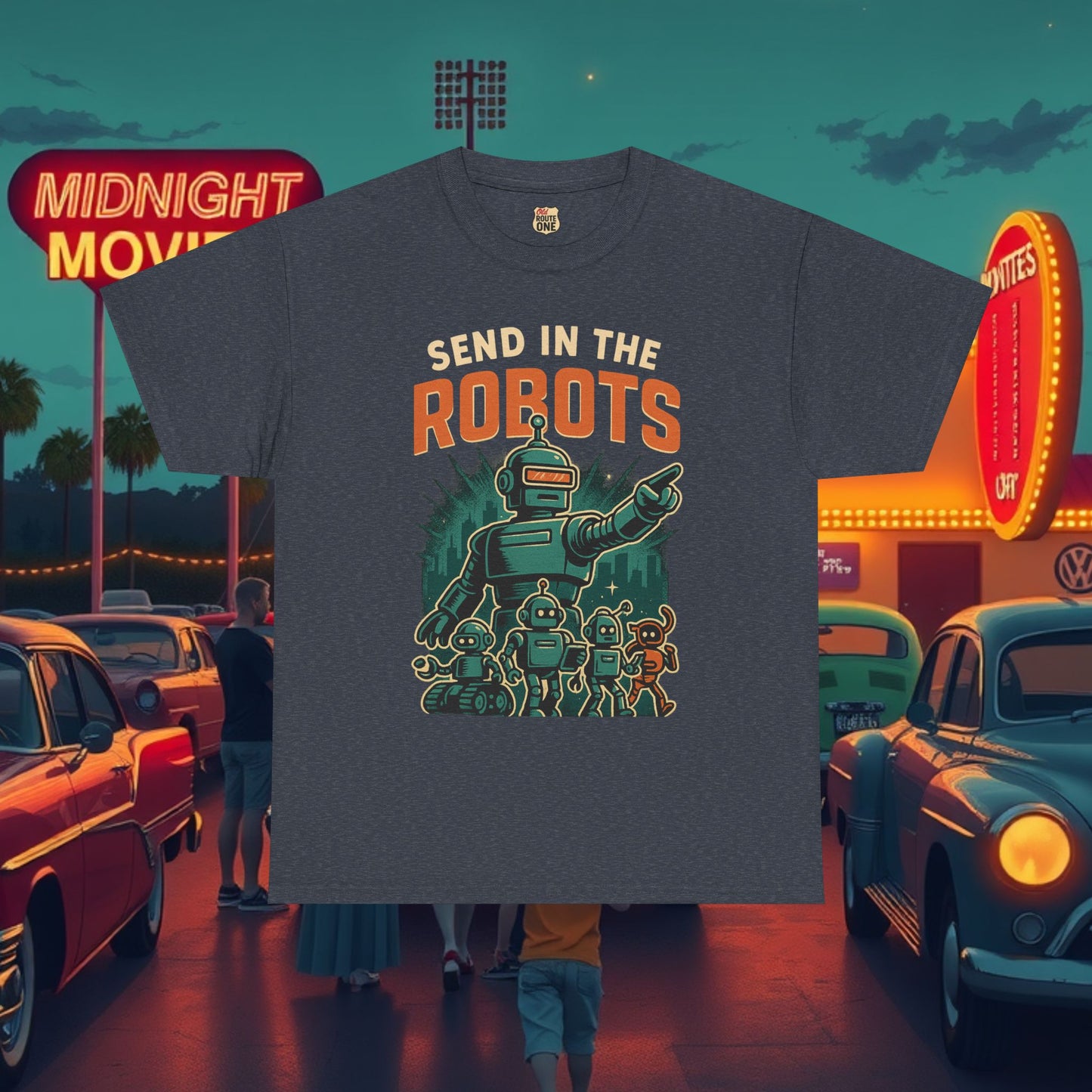 SEND IN THE ROBOTS Awesome Retro Sci-Fi t-shirt