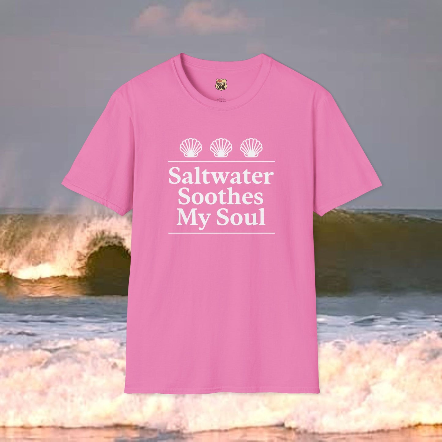 Saltwater Soothes My Soul shell t-shirt, Gildan 64000 Softstyle T-Shirt, Comfortable Graphic Tee, Casual Wear, Gift for Him/Her, Everyday Style, Summer Essential