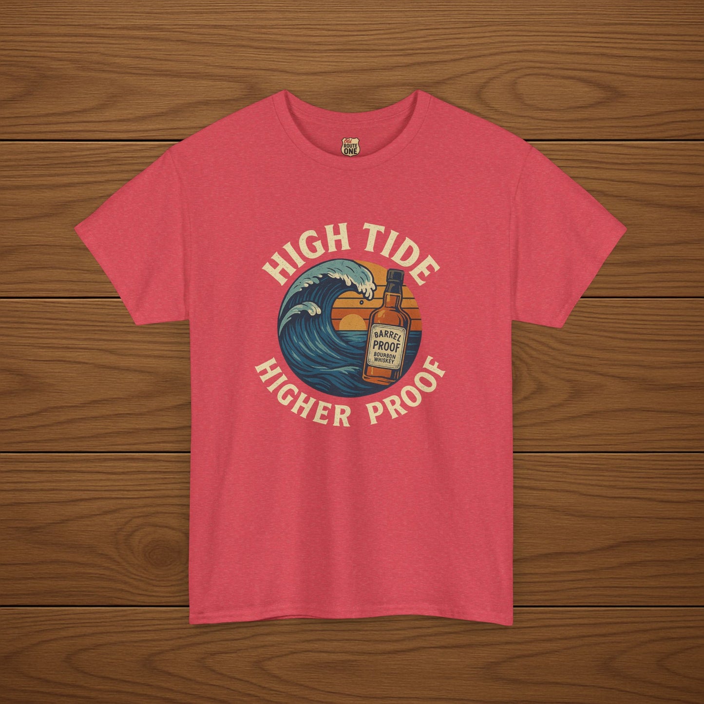 HIGH TIDE, HIGHER PROOF Cotton T-shirt, Stylish Casual Wear, Gift for Whiskey Enthusiasts, Perfect for Parties & Celebrations