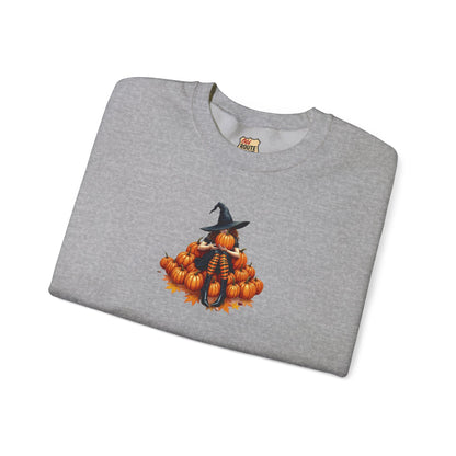 Cute Shy Witch Halloween Pumpkin Crewneck Sweatshirt Cozy Fall Apparel Season Gift for her  Unisex Sweatshirt Halloween Decor Fall Fashion