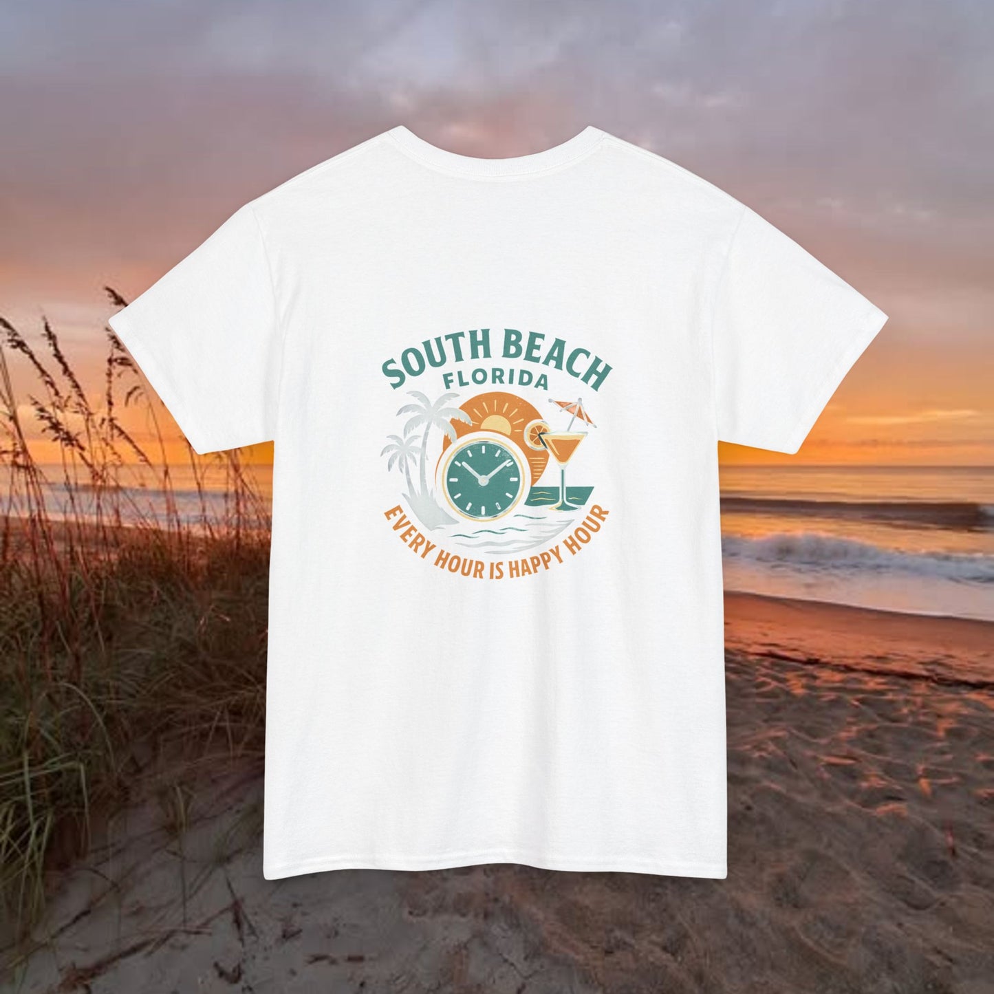 South Beach Florida Every Hour Is Happy Hour, Everyday Tees, Gift for Him/Her, Comfortable Fashion, Eco-Friendly