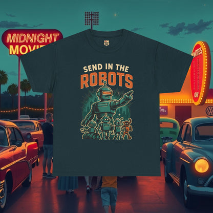 SEND IN THE ROBOTS Awesome Retro Sci-Fi t-shirt