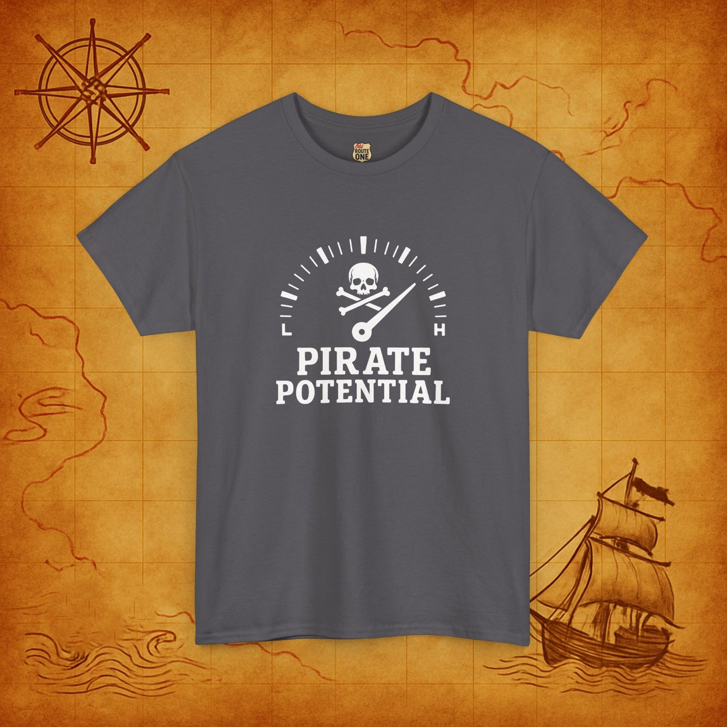 "Pirate Potential" Heavy Cotton Tee, Nautical Gift, Funny Tee, Casual Wear, Pirate Theme Shirt, Adventure Apparel
