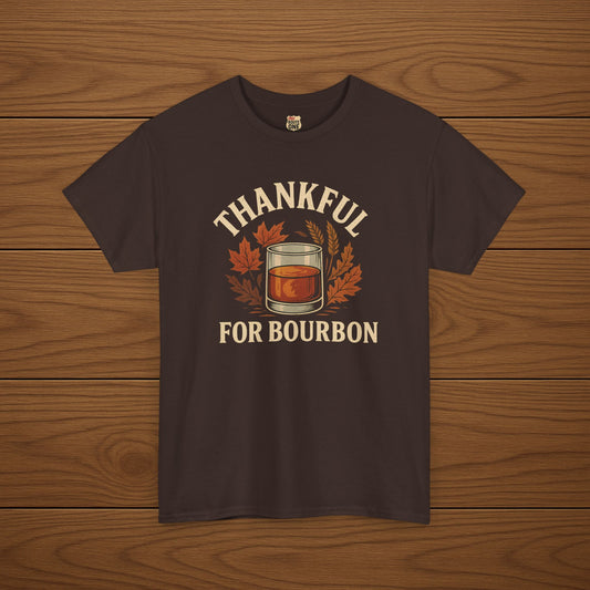 THANKFUL FOR BOURBON Cotton T-shirt, Stylish Casual Wear, Gift for Whiskey Enthusiasts, Perfect for Parties & Celebrations