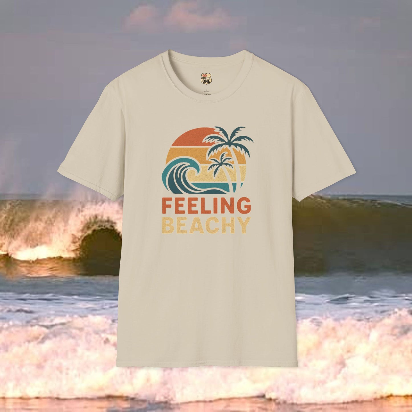 Feeling Beachy wave and palms, Gildan 64000 Softstyle T-Shirt, Comfortable Graphic Tee, Casual Wear, Gift for Him/Her, Everyday Style, Summer Essential