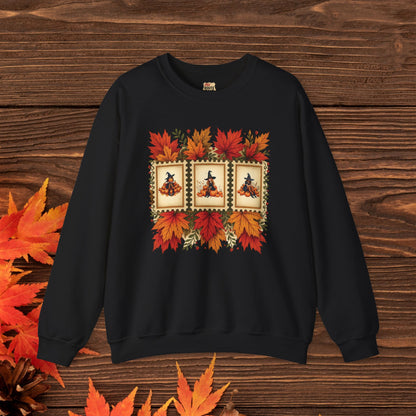 Autumn Leaves Witch Pumpkin gift for her Crewneck Sweatshirt Cozy Fall Apparel Halloween Gift Fleece Seasonal Fashion