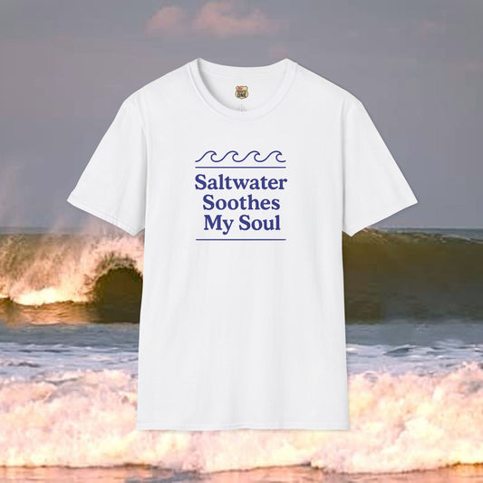 Saltwater Soothes My Soul, Gildan 64000 Softstyle T-Shirt, Comfortable Graphic Tee, Casual Wear, Gift for Him/Her, Everyday Style, Summer Essential