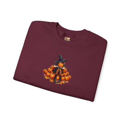 Cute Shy Witch Halloween Pumpkin Crewneck Sweatshirt Cozy Fall Apparel Season Gift for her  Unisex Sweatshirt Halloween Decor Fall Fashion