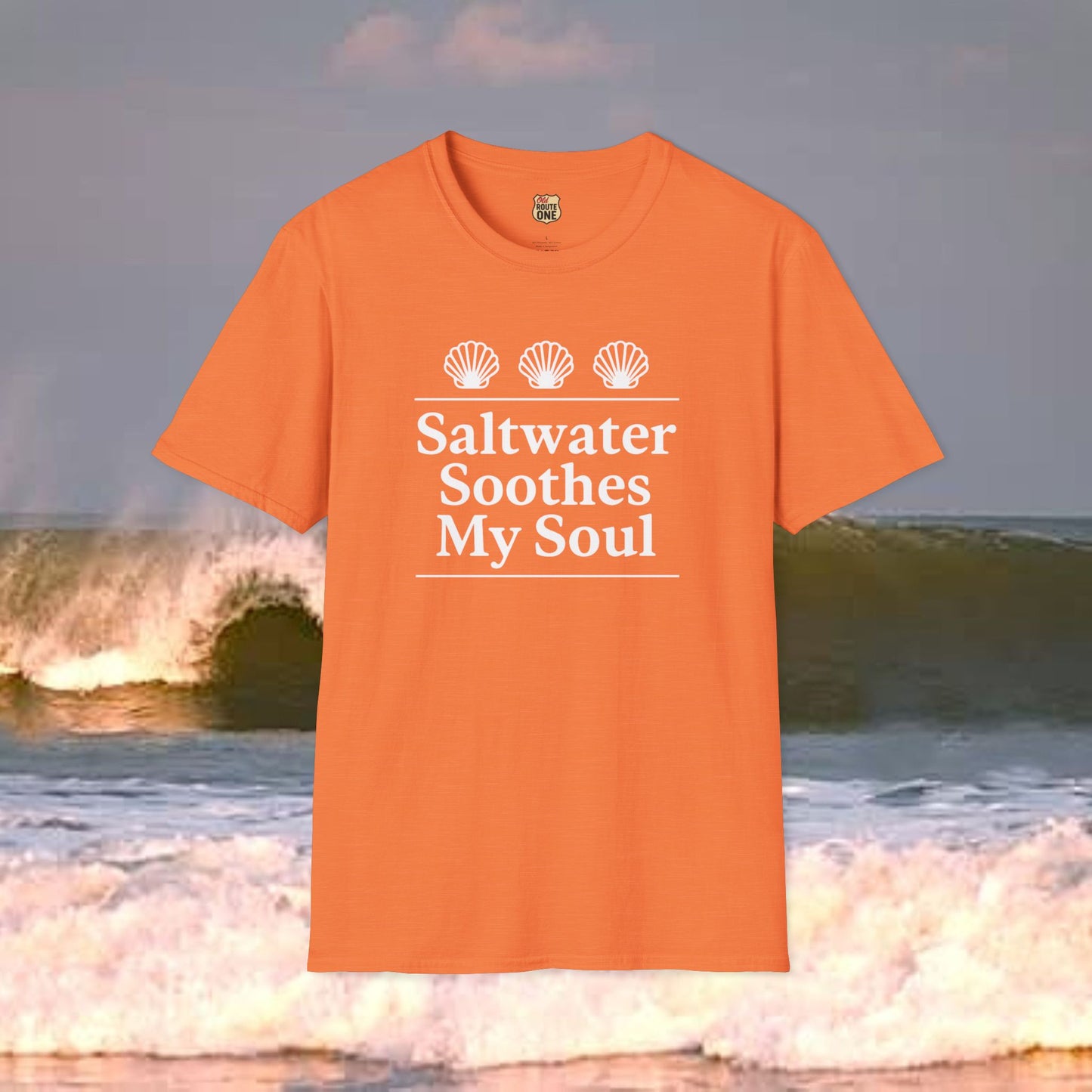 Saltwater Soothes My Soul shell t-shirt, Gildan 64000 Softstyle T-Shirt, Comfortable Graphic Tee, Casual Wear, Gift for Him/Her, Everyday Style, Summer Essential