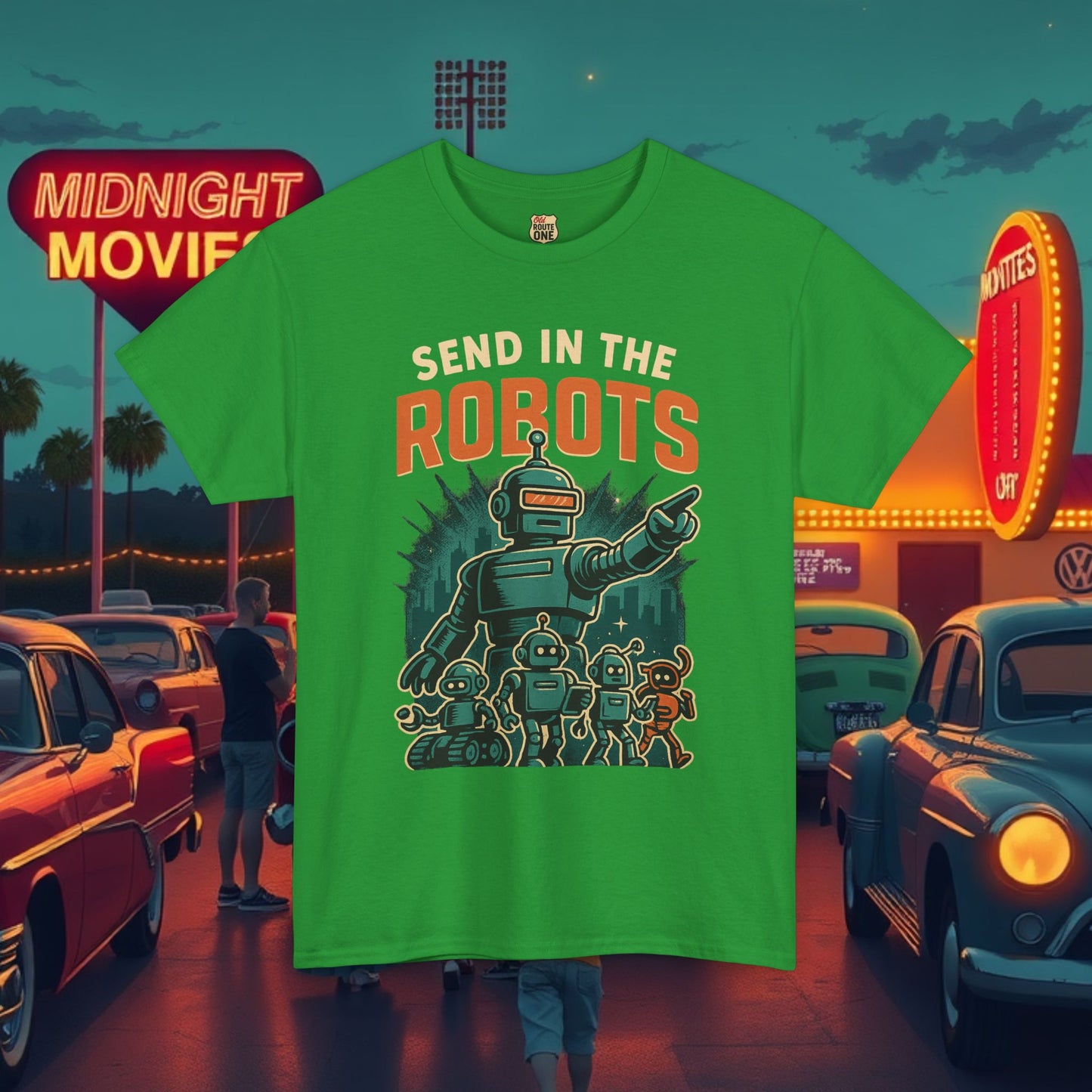 SEND IN THE ROBOTS Awesome Retro Sci-Fi t-shirt