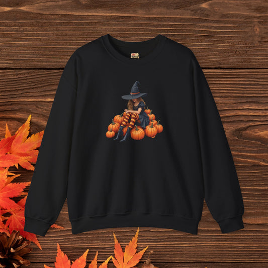 Shy Witch Halloween Pumpkin Crewneck Sweatshirt Cozy Fall Apparel Season Gift for her  Unisex Sweatshirt Halloween Decor Fall Fashion