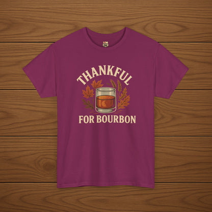 THANKFUL FOR BOURBON Cotton T-shirt, Stylish Casual Wear, Gift for Whiskey Enthusiasts, Perfect for Parties & Celebrations